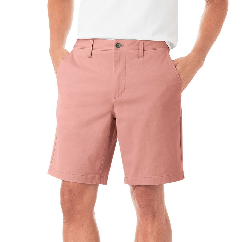 (A8) Members Mark Mens Flat Front Twill Shorts Pink Salmon Size 36 9 Inseam